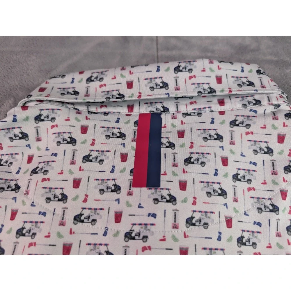 Rhoback Mens XXL Golf Cart Drink Print Performance Polo Shirt White Red Blue - Picture 8 of 8